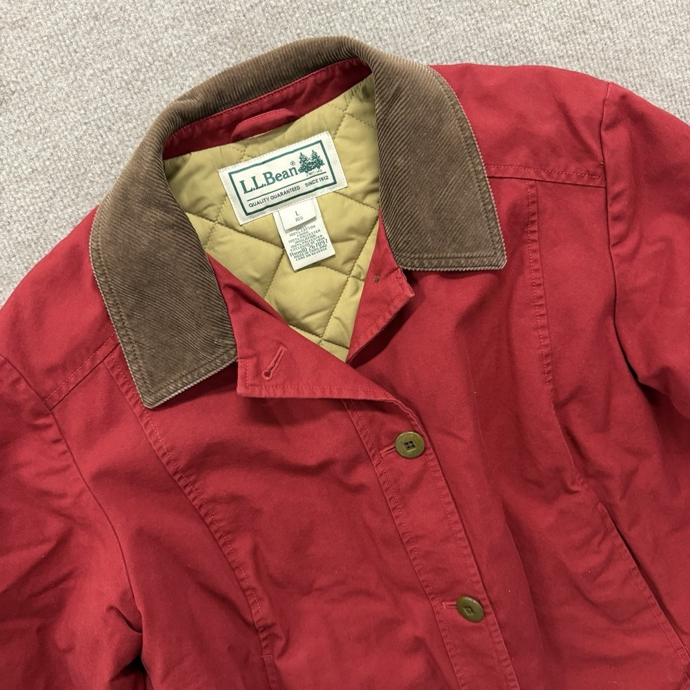 Vintage LL Bean Chore Barn Canvas Coat Utility Jacket Red Women Large Lined